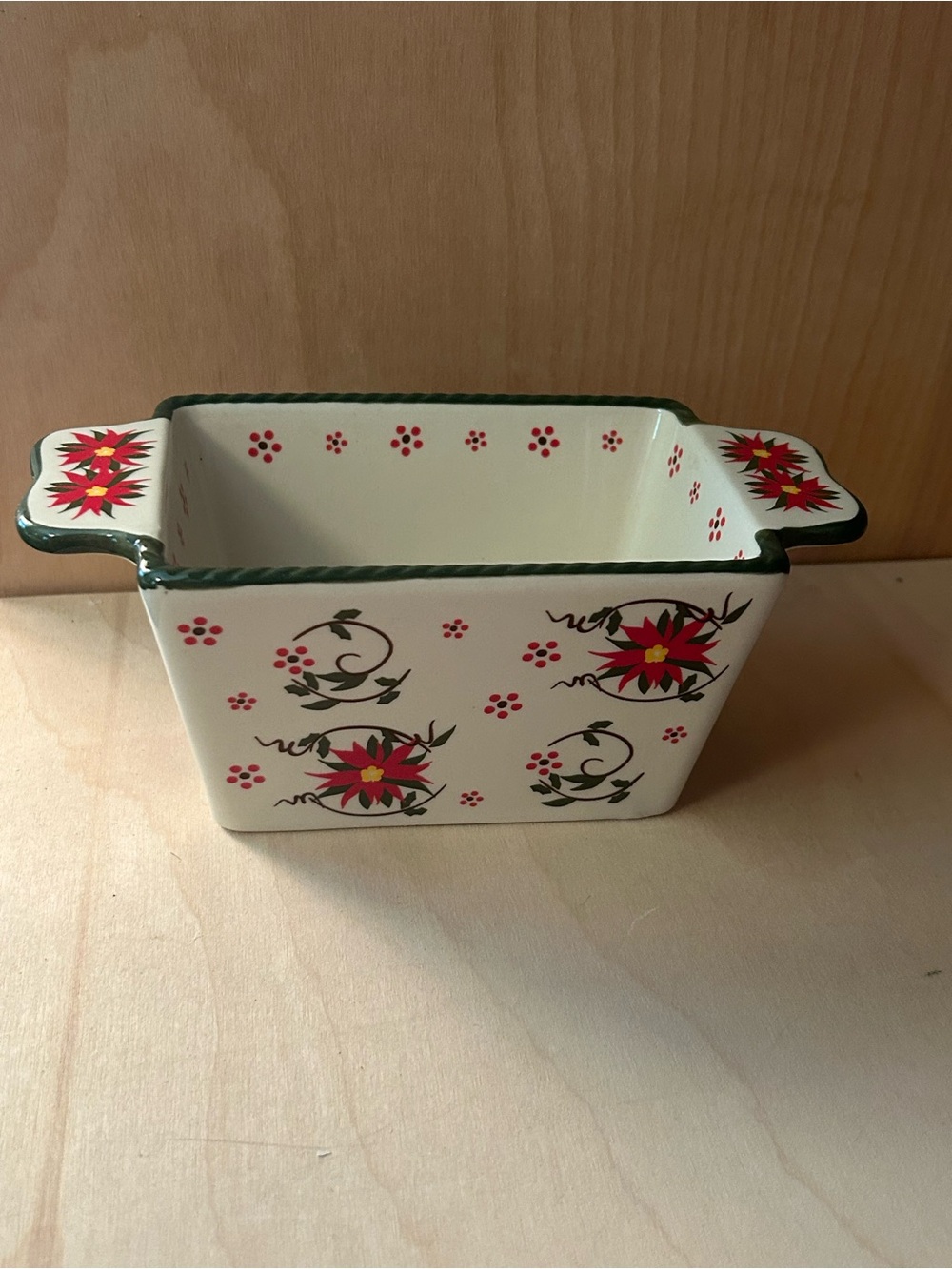 Temp-Tations Cream Ceramic Serving Baker with Red Floral and Green Trim